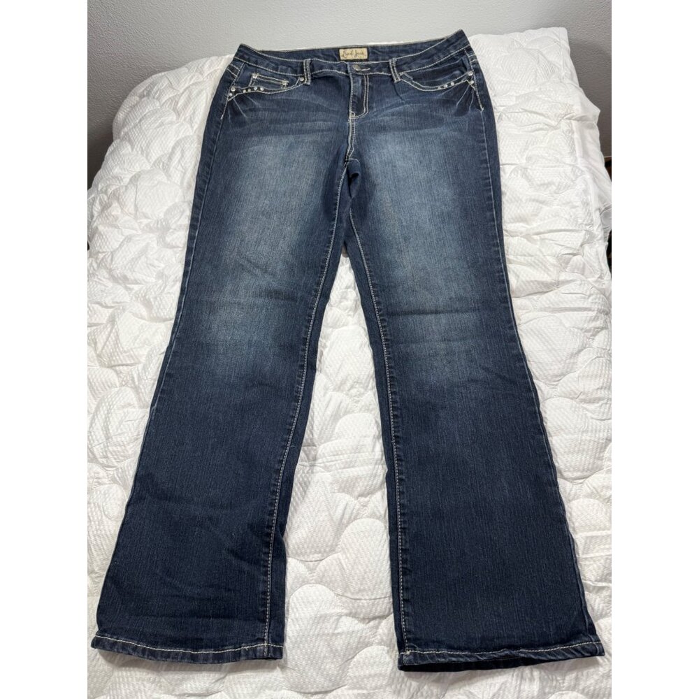 Earl Jean Womens 14 Bootcut Denim  Jeans  Medium Wash Embroidered Embellished
